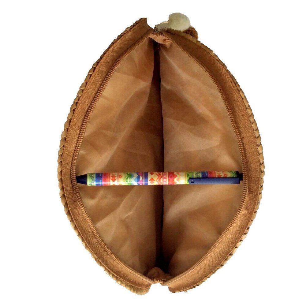 Tan & Ivory Double Pom-Pom Straw Clutch Bag NWOT - Picture 3 of 3